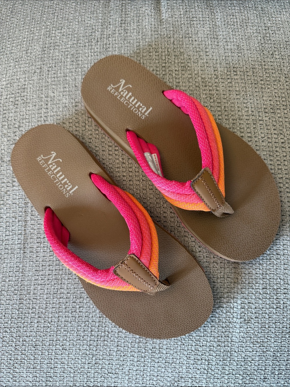 Natural Reflections Women's Pink and Orange Braided Strap Flip Flops